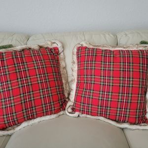 Plaid faux fur trim pillows